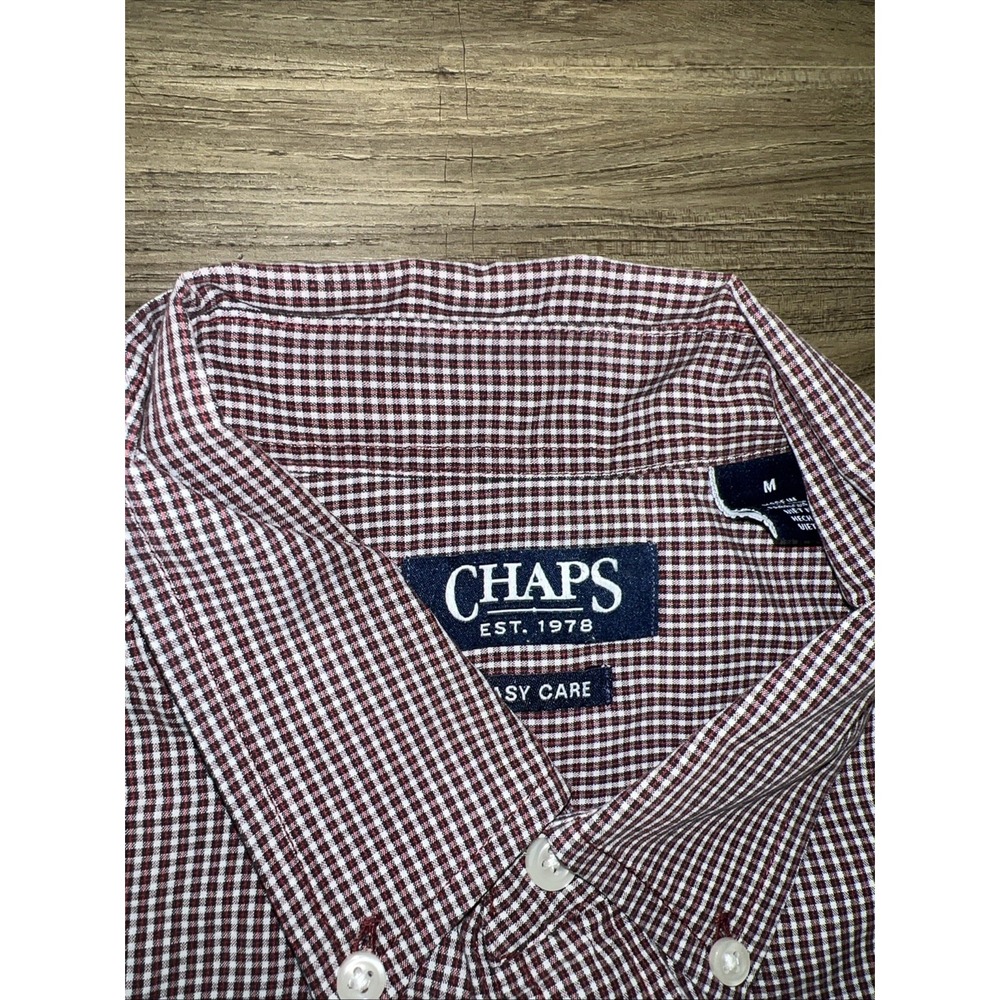 Chaps Short Sleeve Button Down Red Navy Size M - Picture 3 of 6